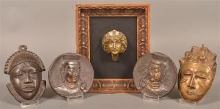 Appraisal: Cast Metal Masks and Plaques Five Various Antique and Vintage