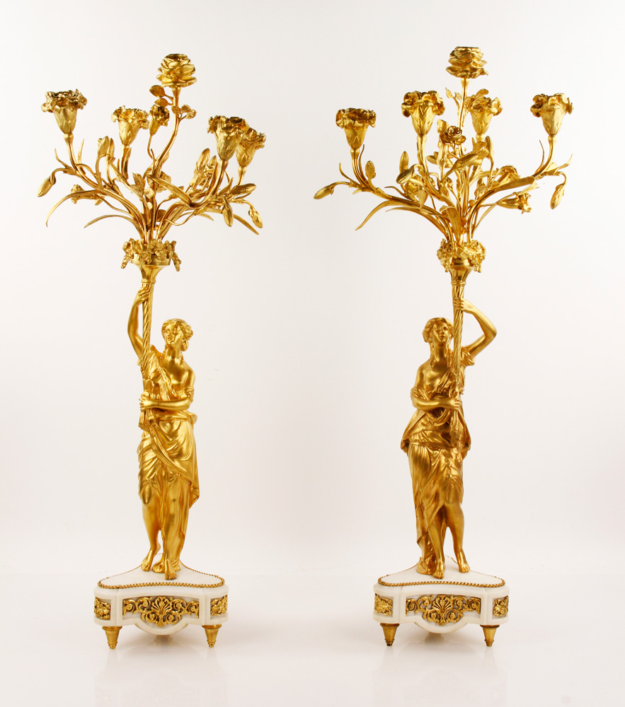 Appraisal: - Pr th C Bronze Dor Candelabra Pair of th