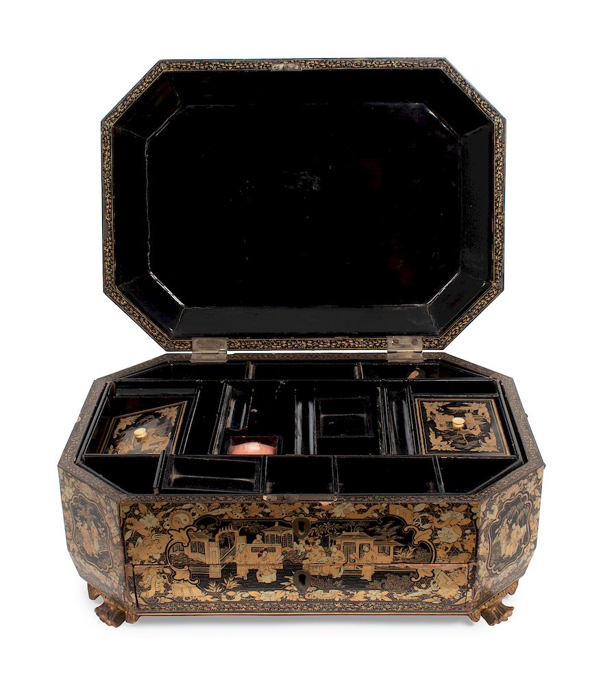 Appraisal: A Chinese Export Lacquer Sewing Box Height x width x