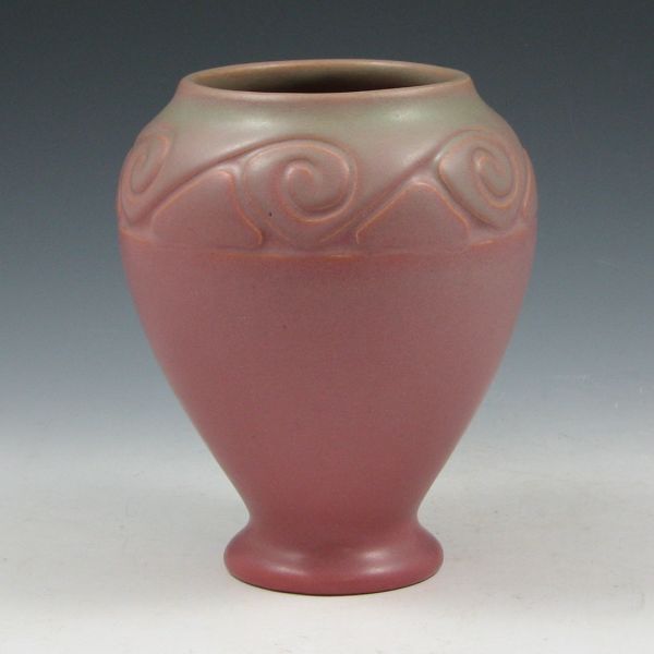 Appraisal: Rookwood matte green over mauve vase from with stylized swirl