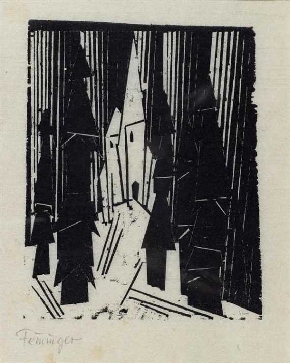 Appraisal: FEININGER LYONEL New York Waldkirche II Woodcut first state Signed