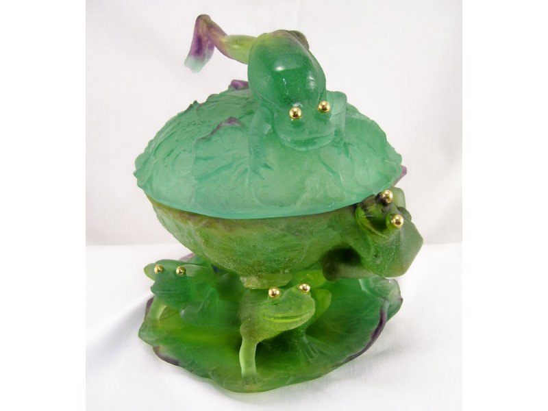 Appraisal: Daum Pate De Vere Covered Bowl w Frogs Cabbage form