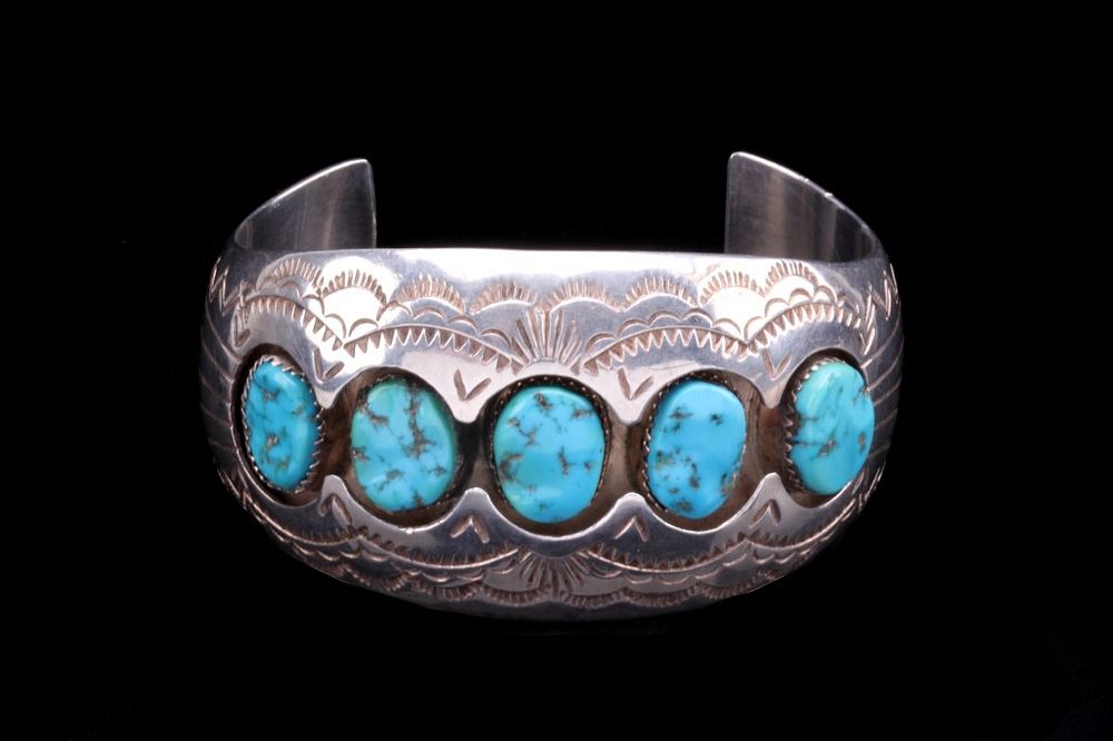 Appraisal: Navajo Pamela Benally Silver Turquoise Bracelet For your consideration is