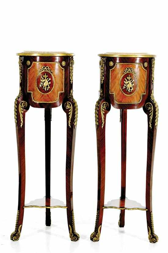 Appraisal: Pair French style marble top mahogany gueridons round brown marble