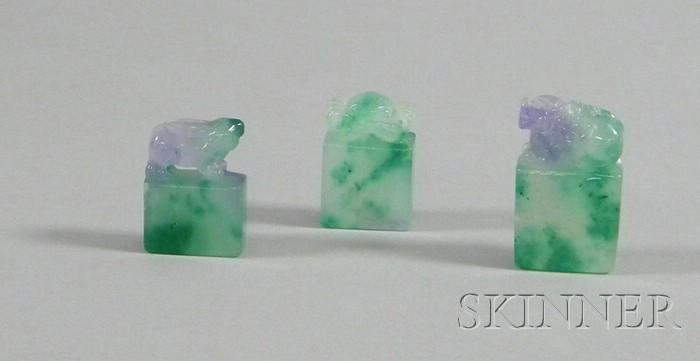 Appraisal: Three Asian Jade Stone Seals one decorated with a foo