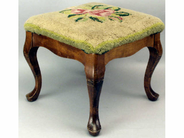 Appraisal: Vintage needle point mahogany foot stool on Queen Anne legs