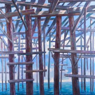 Appraisal: Stevens Oil on Canvas Remnants of an Old Pier Oil