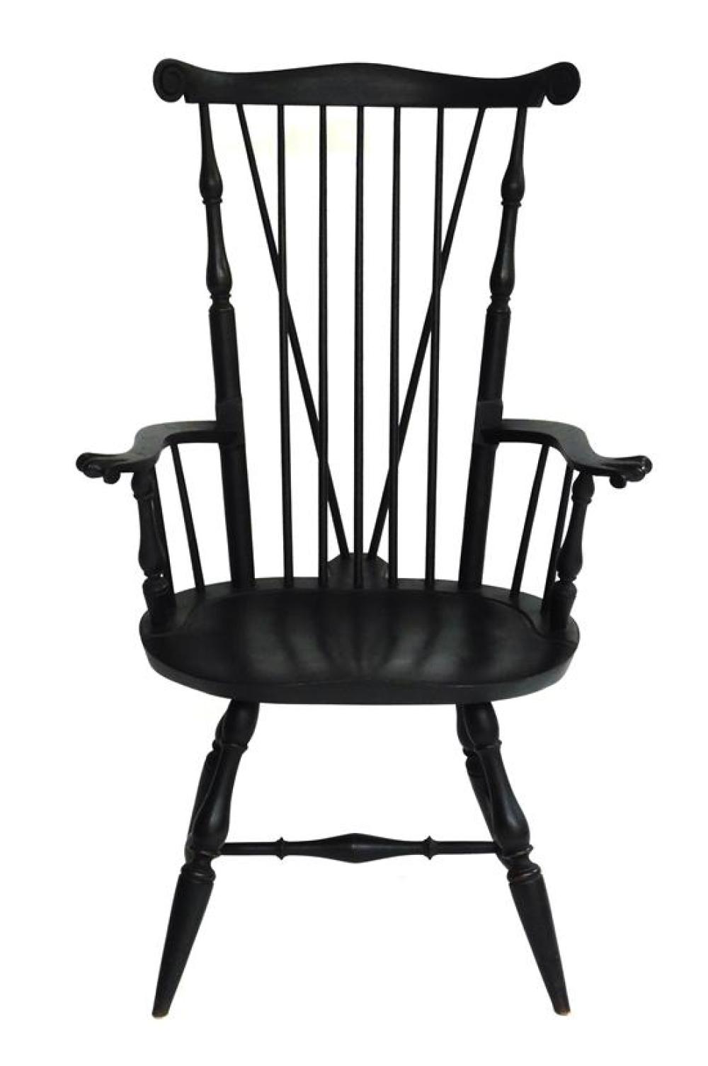 Appraisal: Windsor chair with black paint finish stamped WCW under saddle