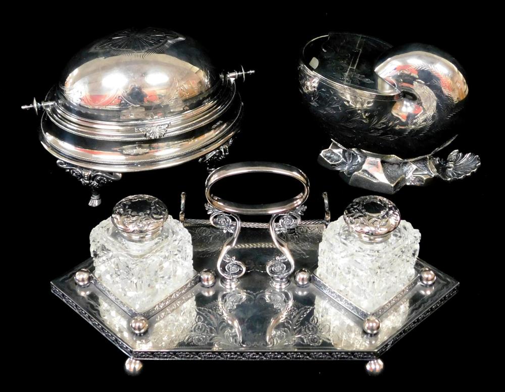 Appraisal: SILVERPLATE Three pieces of English and American silverplate including cut