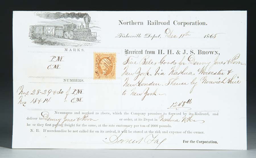 Appraisal: NORTHERN RAILROAD CORPORATION FREIGHT RECEIPT x document dated December for