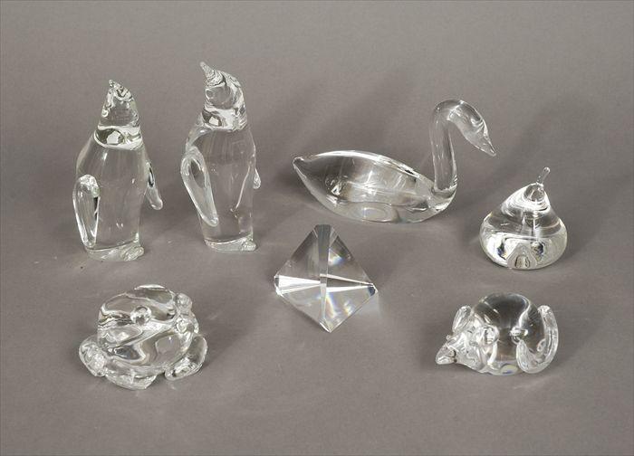 Appraisal: Five Steuben Glass Animal Figures Including two penguins a mouse