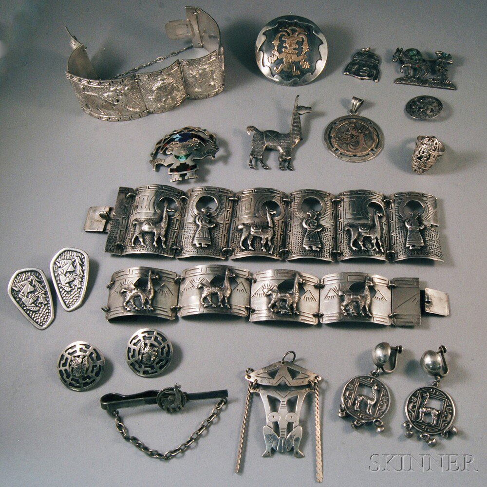 Appraisal: Group of Peruvian Sterling Silver Jewelry some with kt gold