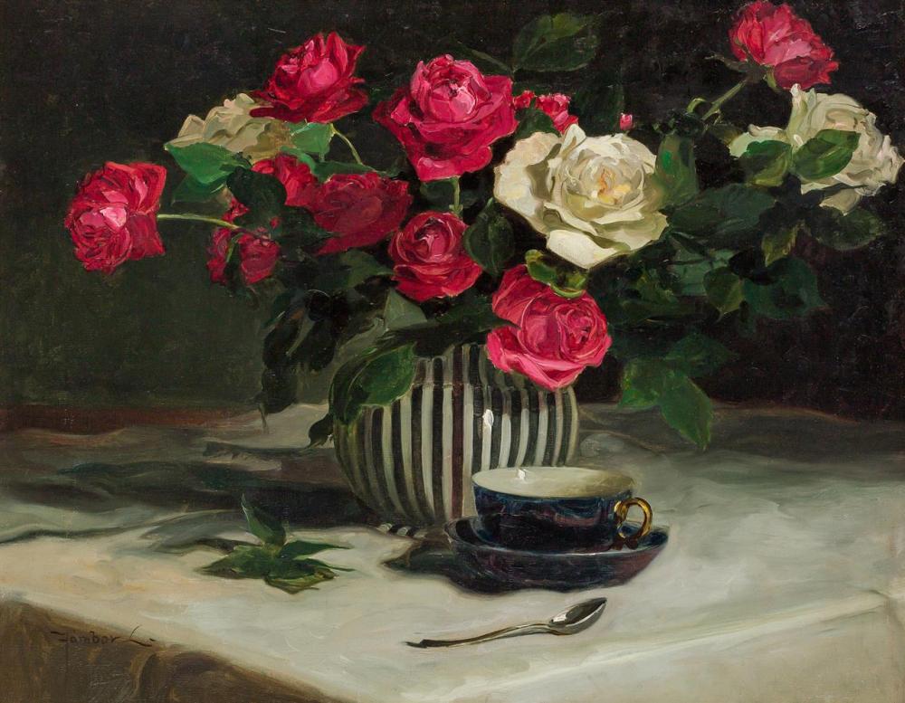 Appraisal: LOUIS LAJOS JAMBOR Hungarian - Still Life with Roses on