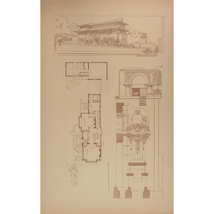 Appraisal: Frank Lloyd Wright Wasmuth print Plate IV exterior elevation and