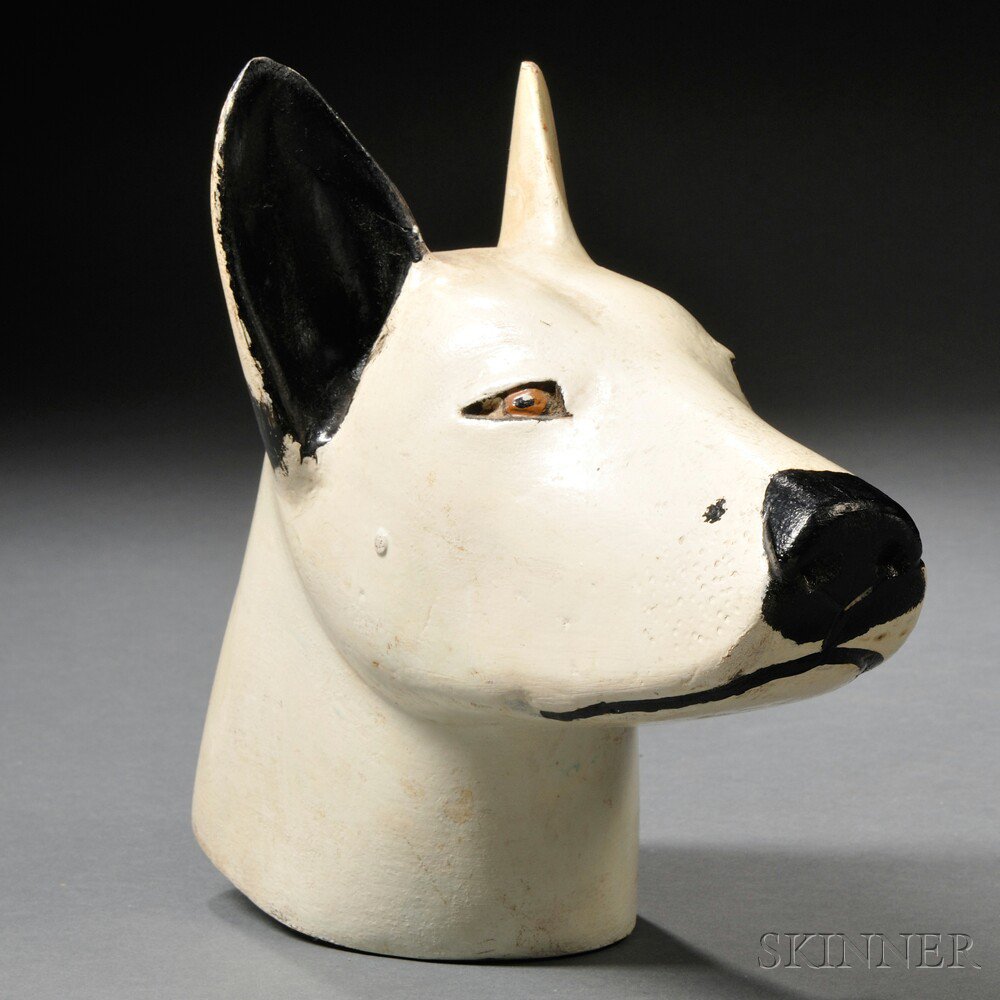 Appraisal: Folk Carved and Painted Wooden Dog Head early th century