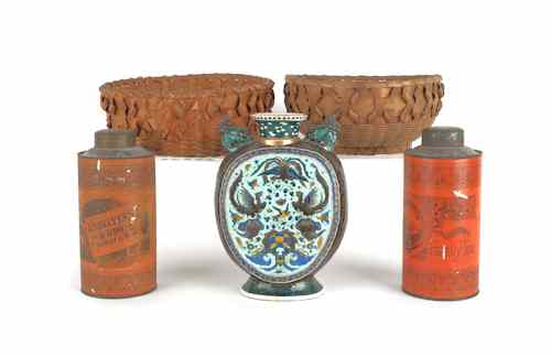 Appraisal: Two painted tin tea canisters late th c together with