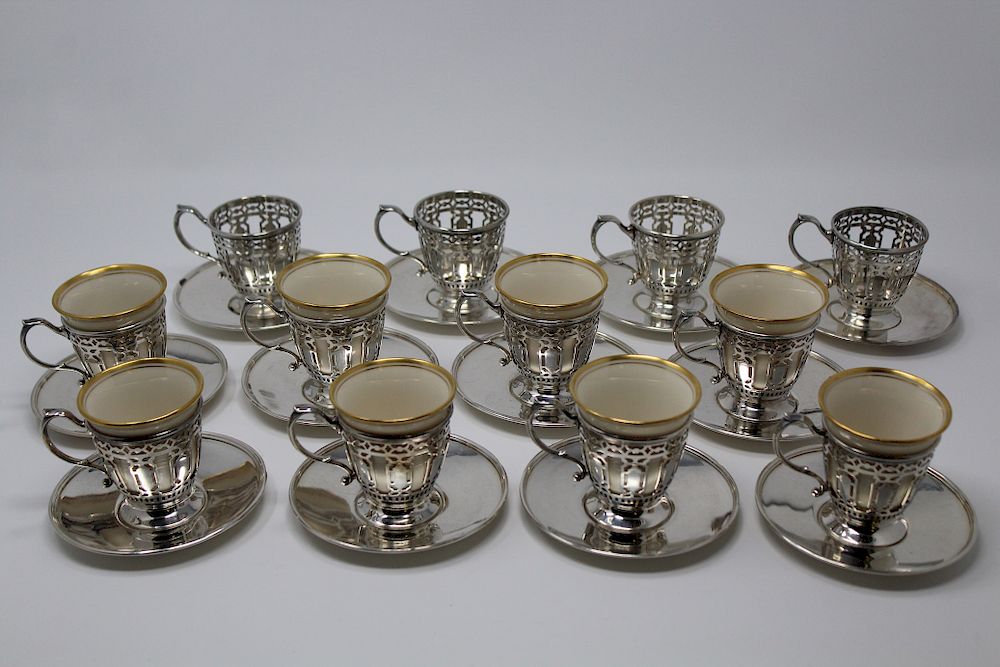 Appraisal: Tiffany Co Sterling Demitasse Cups Saucers Tiffany Co Sterling Demitasse