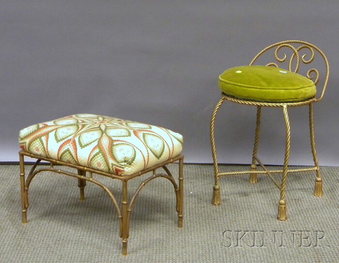 Appraisal: Gold-painted Metal Vanity Chair and Footstool