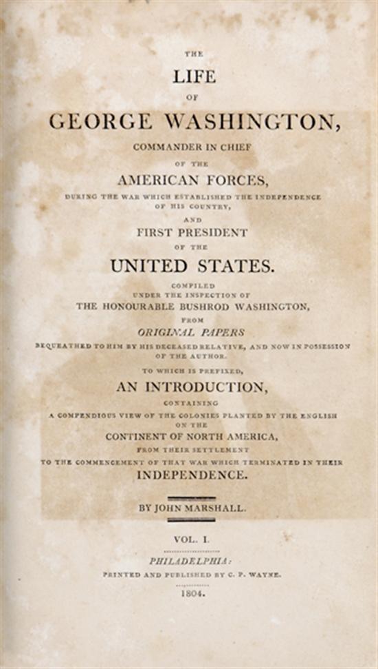 Appraisal: Books George Washington published - Marshall John THE LIFE OF