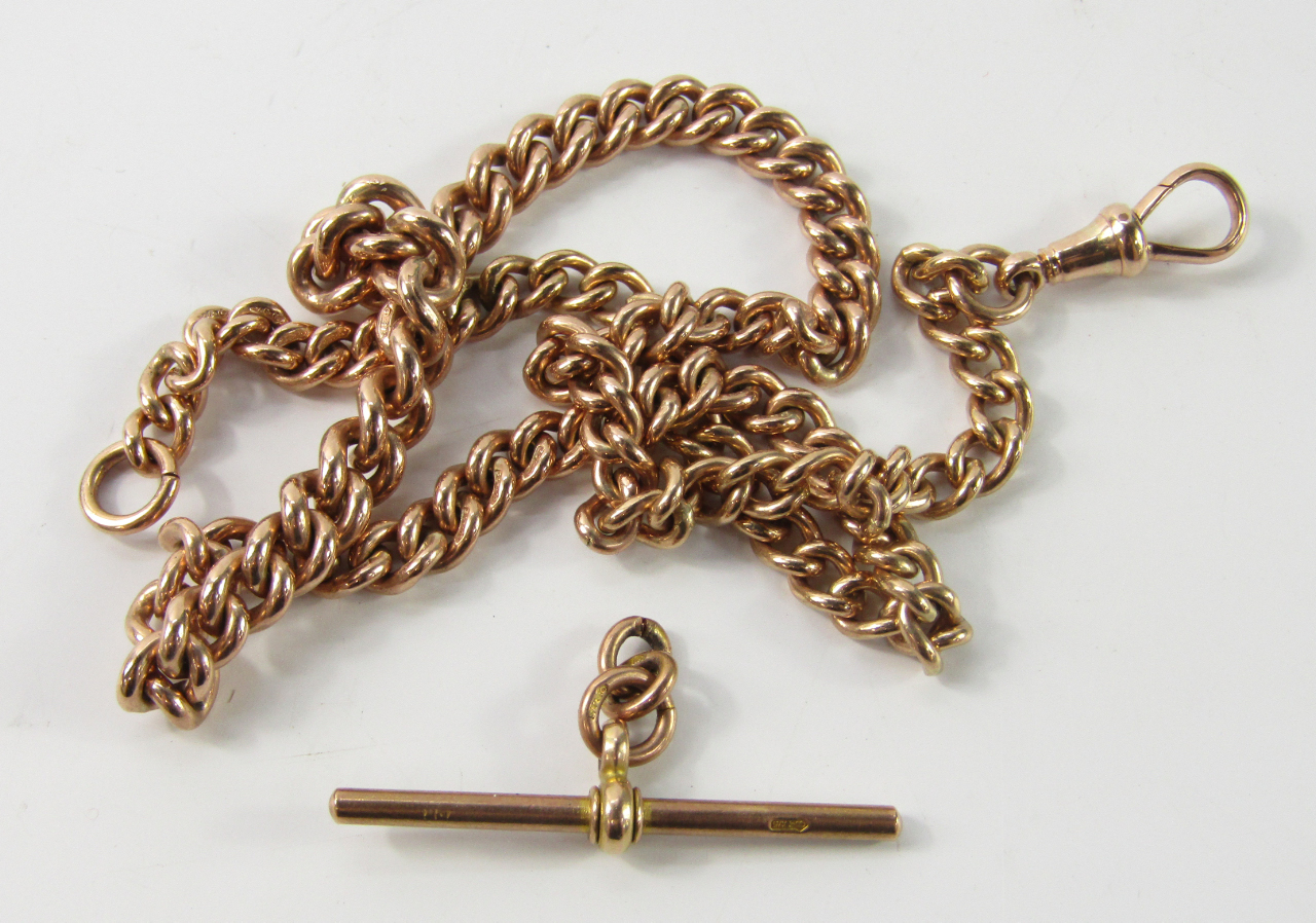 Appraisal: A ct rose gold curb link Albert chain with T-bar