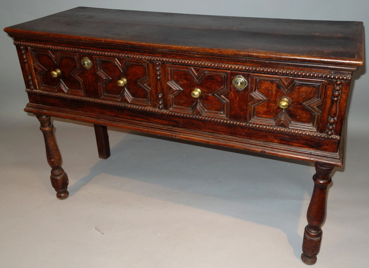 Appraisal: An early thC oak dresser base of good proportion the