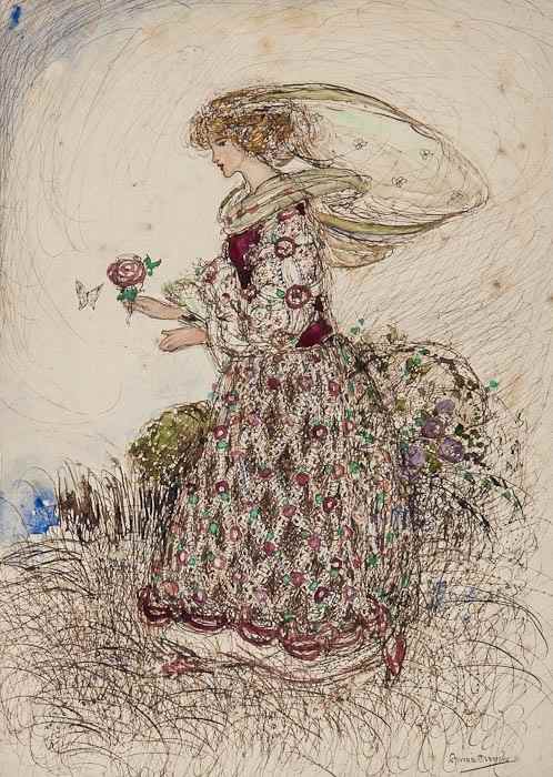 Appraisal: Annie French - The Bouquet pen and ink with watercolour