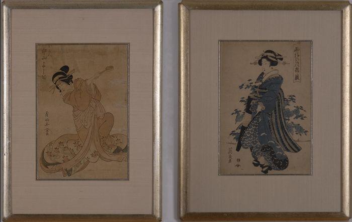 Appraisal: TWO JAPANESE WOODBLOCK PRINTS Matted and framed x in and