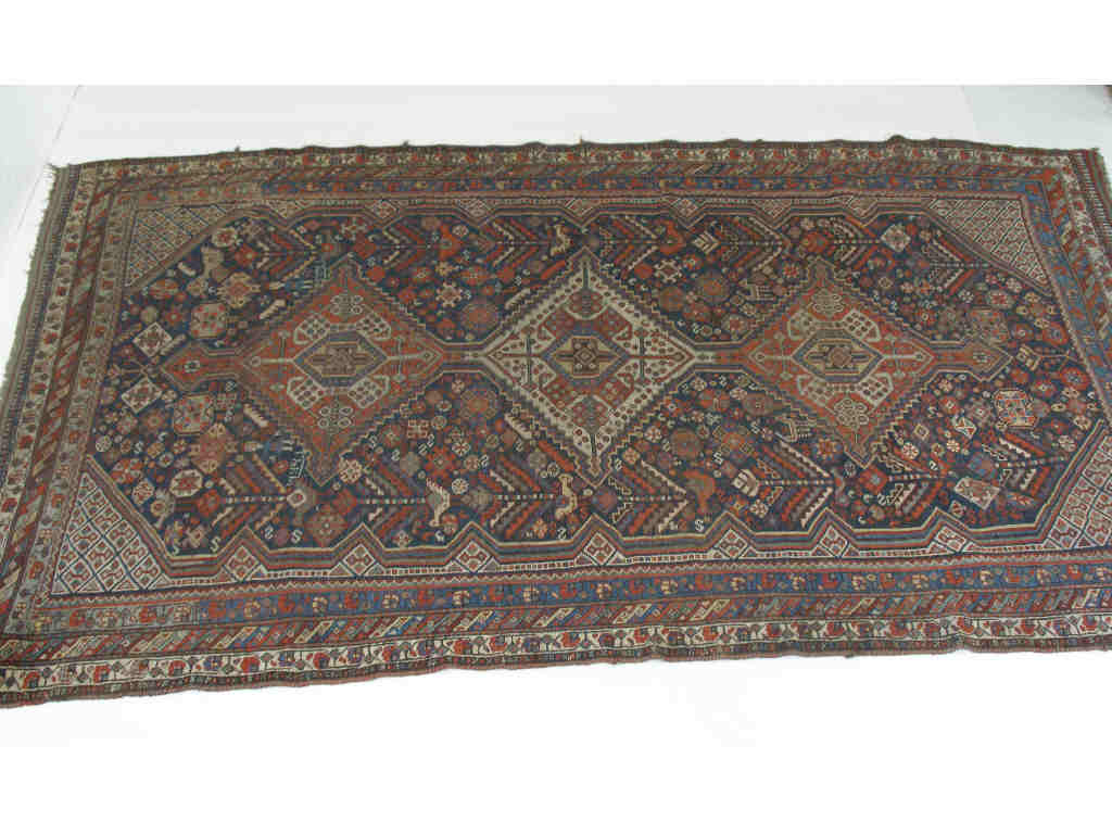 Appraisal: Antique Qashqa'i Rug late th c dated w figures blue