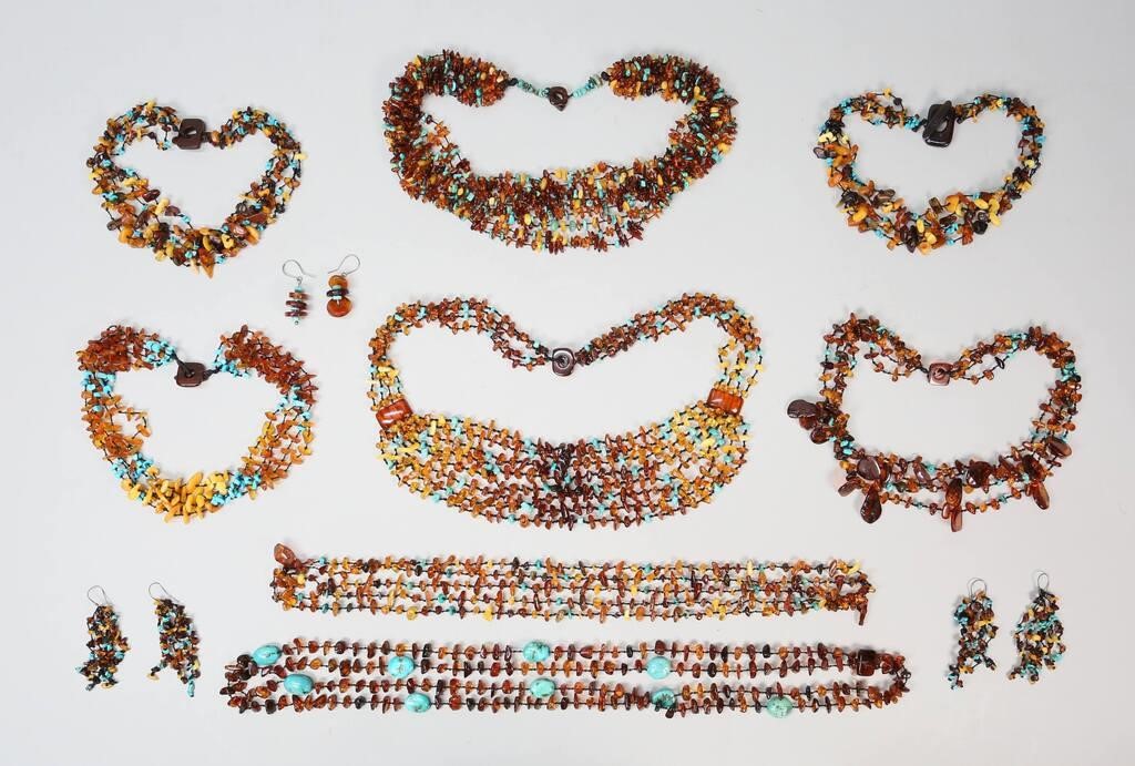 Appraisal: Lot of amber and turquoise bead jewelry including necklaces and