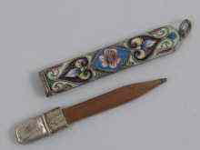 Appraisal: A Russian silver and shaded cloisonne enamel pencil holder pre-revolution