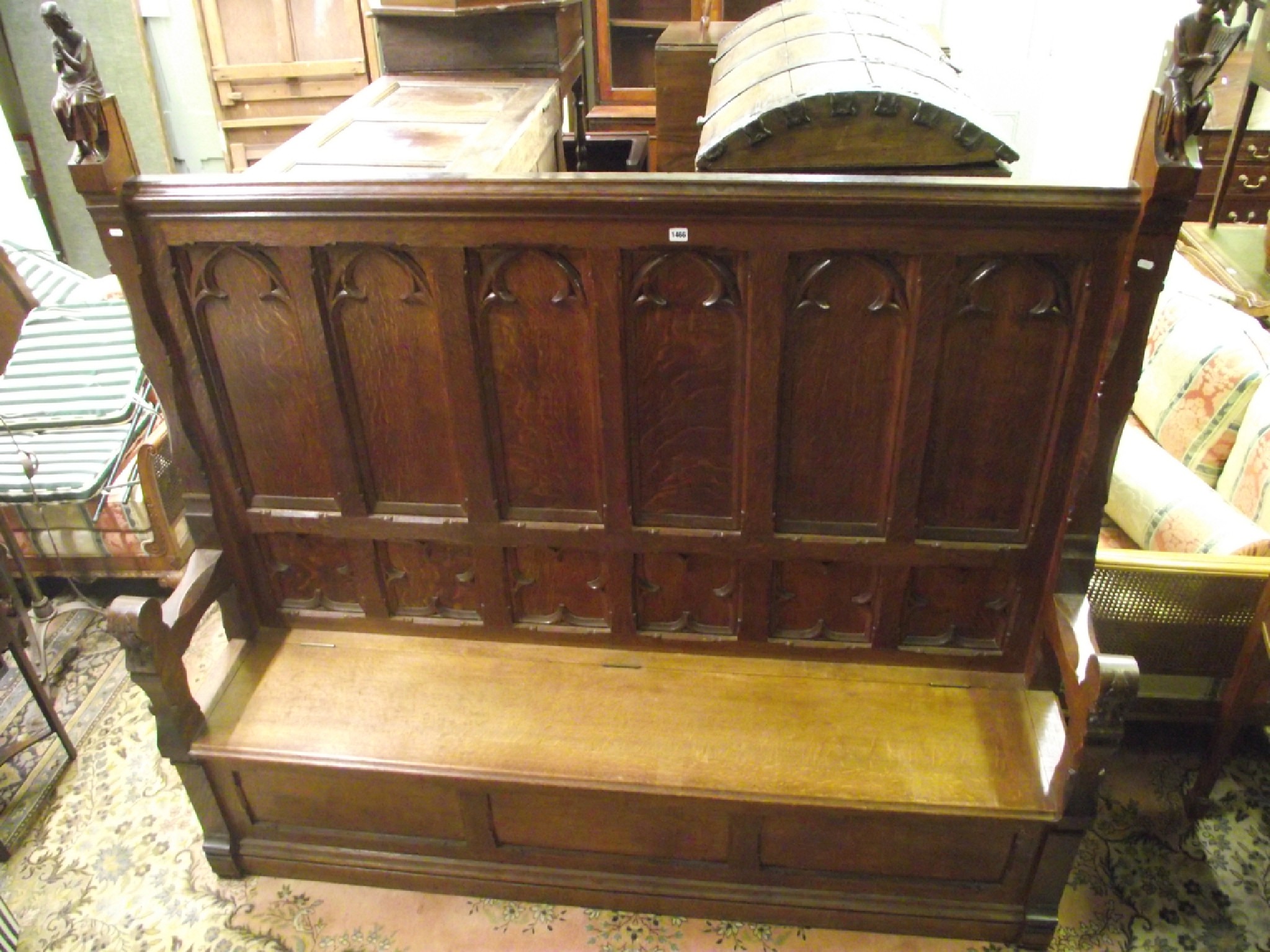 Appraisal: A good quality th century ecclesiastical box settle the raised