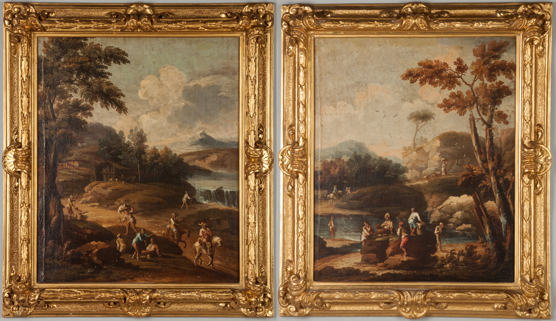 Appraisal: Pair of Old Master's School Paintings of Landscapes with Figures