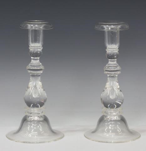 Appraisal: pair Steuben colorless art glass baluster-form candlesticks in the Teardrop