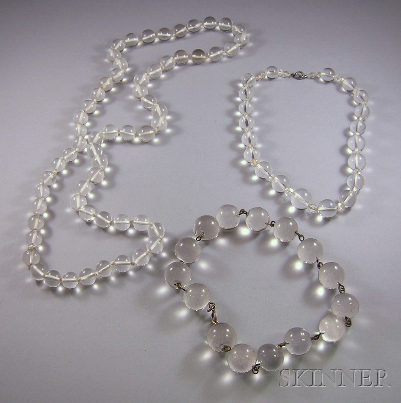 Appraisal: Three Clear Glass Beaded Necklaces