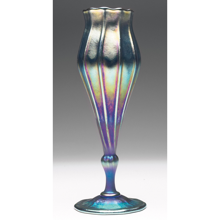 Appraisal: L C Tiffany vase floriform in blue favrile glass with