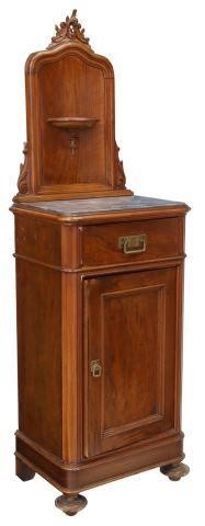 Appraisal: Italian marble-top walnut nightstand late th c raised backsplash with