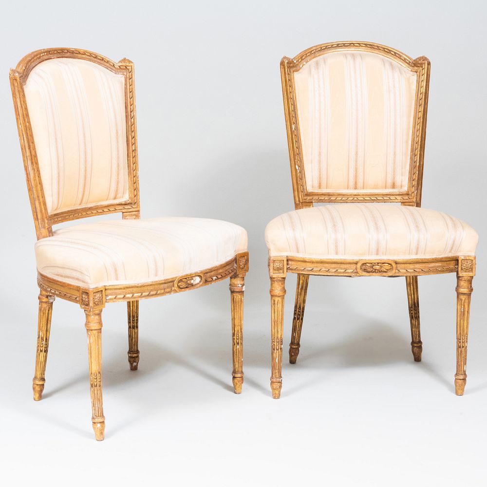 Appraisal: Pair of Louis XVI Giltwood Chaises en Cabriolet x x