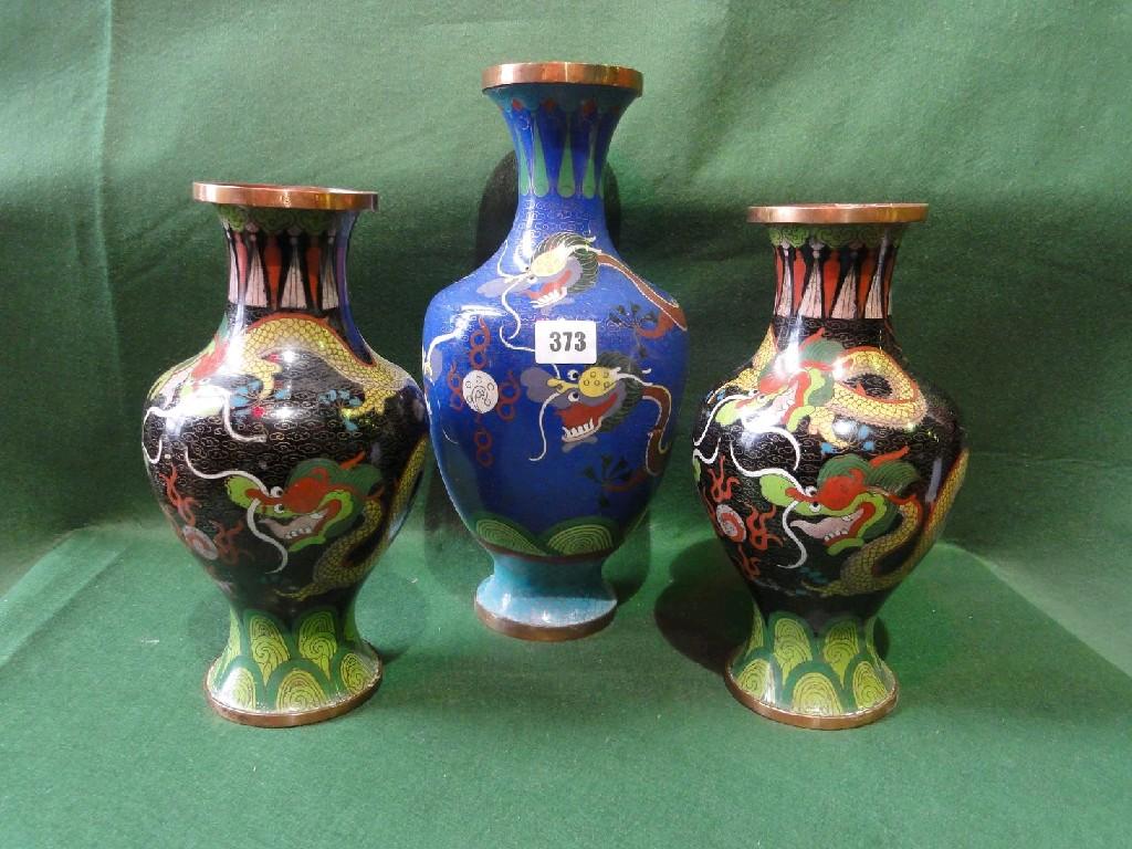 Appraisal: A cloisonne vase with stylised dragons on a blue ground