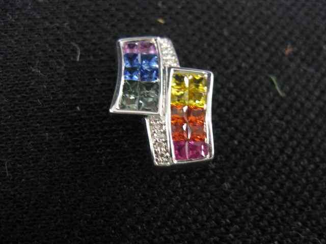 Appraisal: Sapphire Diamond Pendant various colored square sapphires totaling carats and