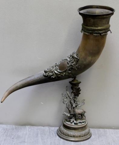 Appraisal: th Cent German Horn Mounted on Gilt MetalBlack Forest Style