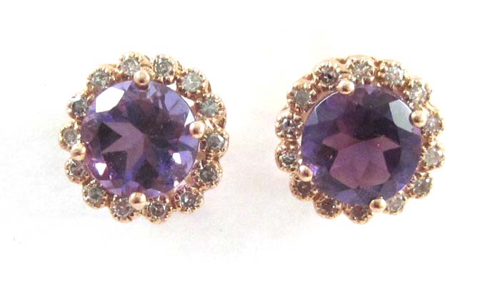 Appraisal: PAIR OF AMETHYST AND DIAMOND EARRINGS each k rose gold