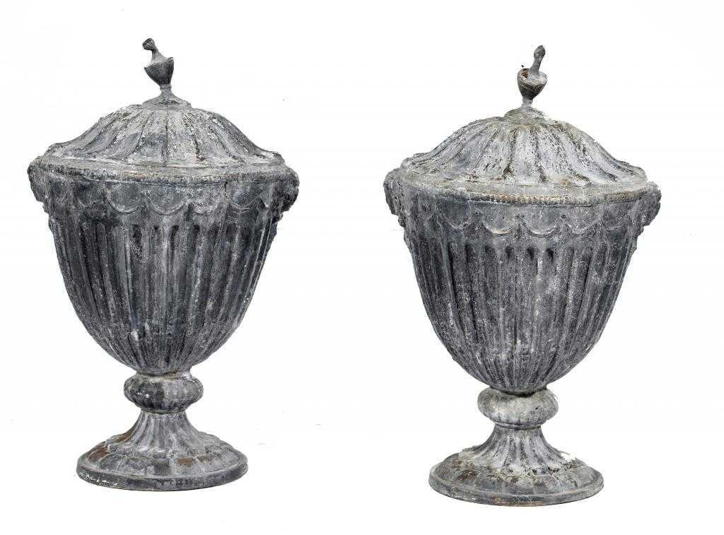 Appraisal: A PAIR OF NEO CLASSICAL STYLE LEAD GARDEN URNS of