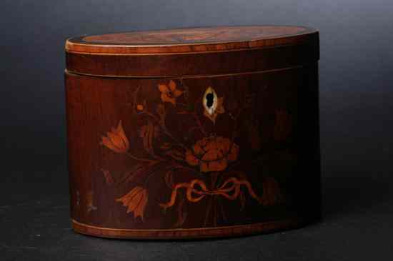 Appraisal: GEORGE III INLAID MAHOGANY TEA CADDY late th century Oval