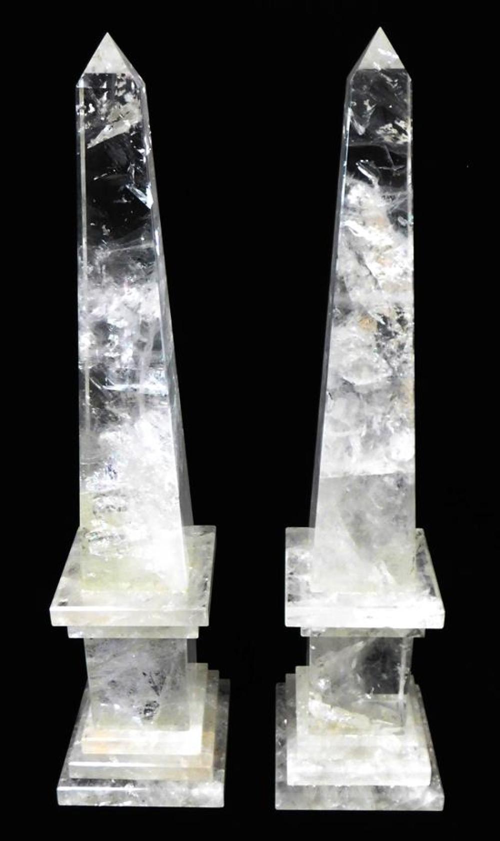 Appraisal: Pair of magnificent Brazilian rock crystal obelisks Neoclassical style with