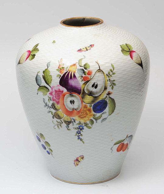 Appraisal: A HEREND PORCELAIN VASE OF INVERTED BALUSTER FORM with basket