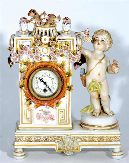 Appraisal: French style porcelain mantel clock ornate painted and floral applied