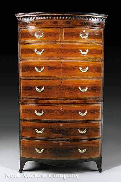 Appraisal: A Georgian Inlaid Mahogany Bowfront Chest-on-Chest in the Hepplewhite Taste