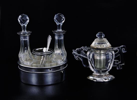 Appraisal: French silver cruet set and Japanese rock crystal salt th