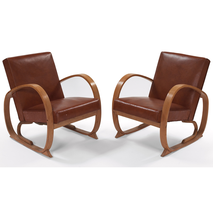 Appraisal: Thonet armchairs attribution s pair bentwood frames with original dark