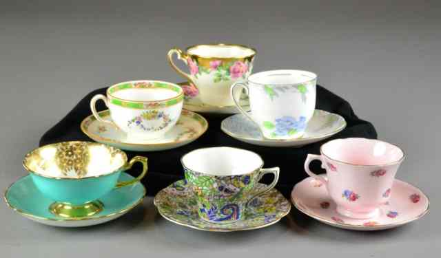 Appraisal: Pcs Porcelain Teacups and SaucersConsisting of six different patterns of